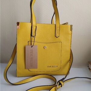 Steve Madden Genuine Leather Yellow Tote Handbag/Crossbody With Front Pocket NWT